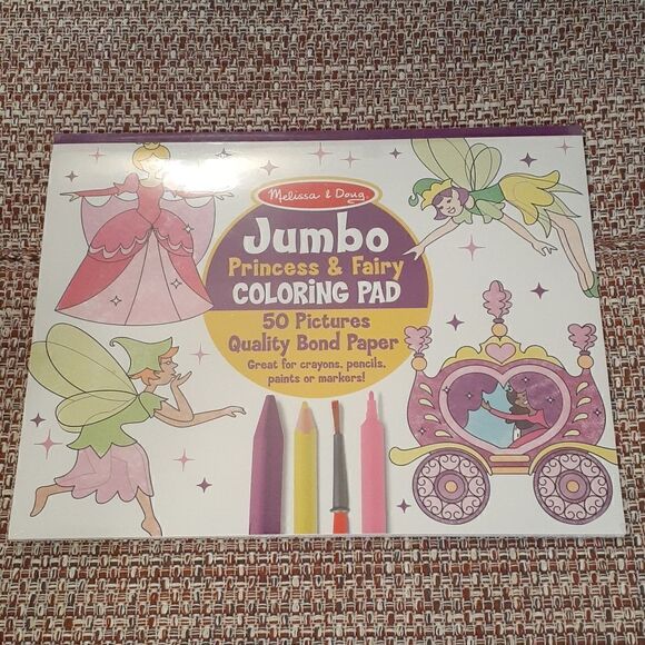 Mellisa & Doug Jumbo Princess & Fairy Coloring Book 50 Pictures New Sealed - Picture 1 of 4